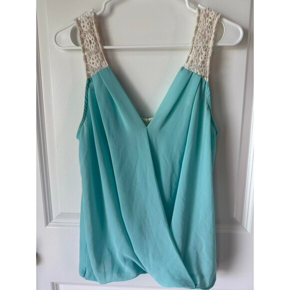Women’s Teal Lace Sheer Tank Top M Medium Y2K Double Zero Blouse (Box C) - Picture 1 of 7